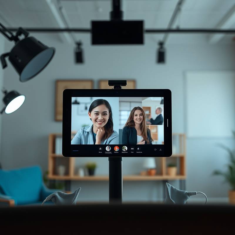 A person participating in a video conference call, representing collaboration and communication.