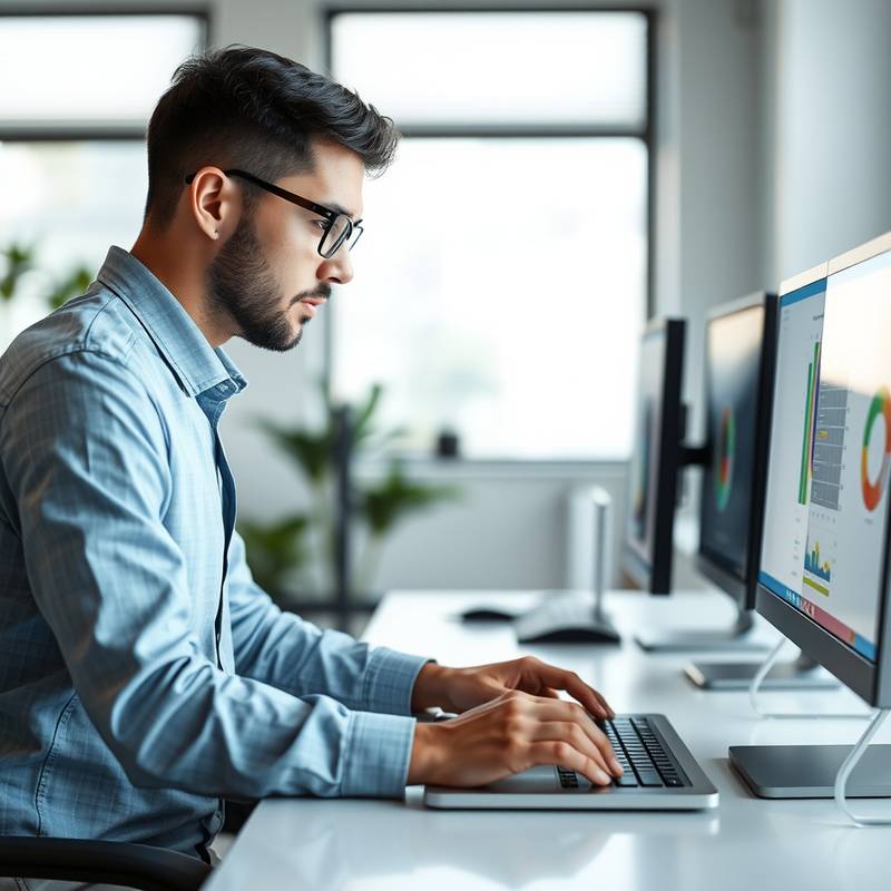 Person working on a laptop with multiple screens, representing online learning
